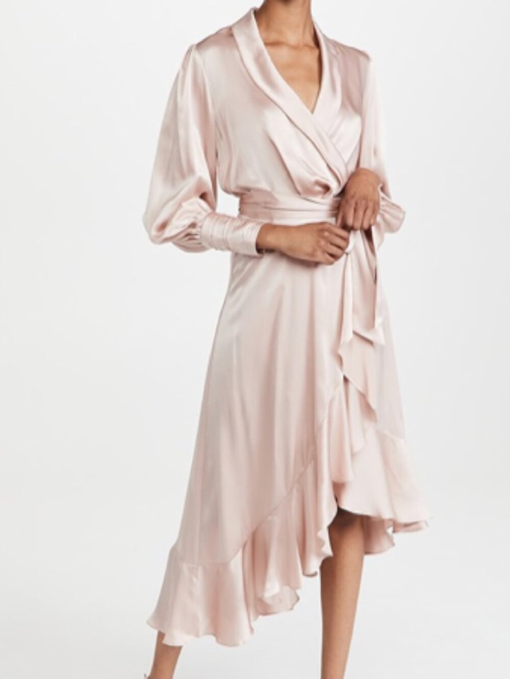 Zimmermann Blush Pink Ruffled Silk Satin Wrap Midi Dress 1 / S - Picture 12 of 12